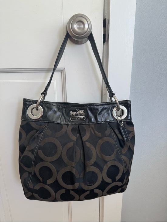 Coach Handbags - Coach Black and Brown Signature Canvas Shoulder Bag